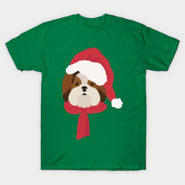 Christmas Shih Tzu Dog Face T-Shirt by JunkyDotCom